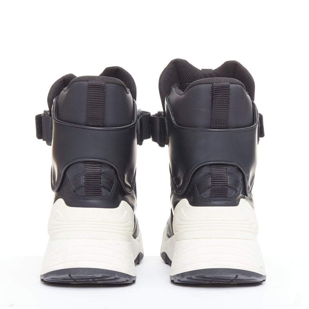 CHRISTIAN DIOR 2019 Jumper Leather black logo magic tape hi top sneakers EU37.5
