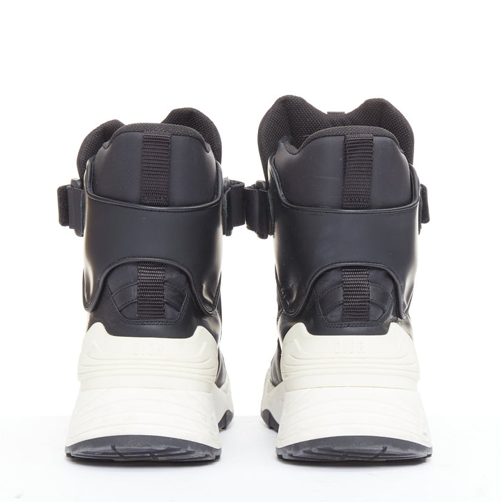 CHRISTIAN DIOR 2019 Jumper Leather black logo magic tape hi top sneakers EU37.5