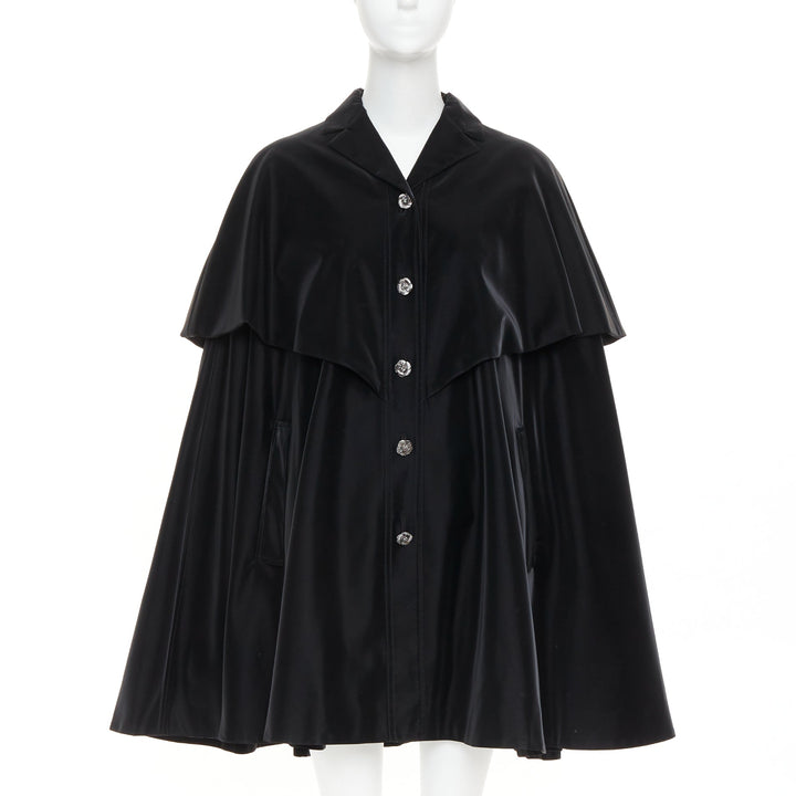 CHANEL 23K Runway black Camellia button cape overlay fluid parka coat FR38 M