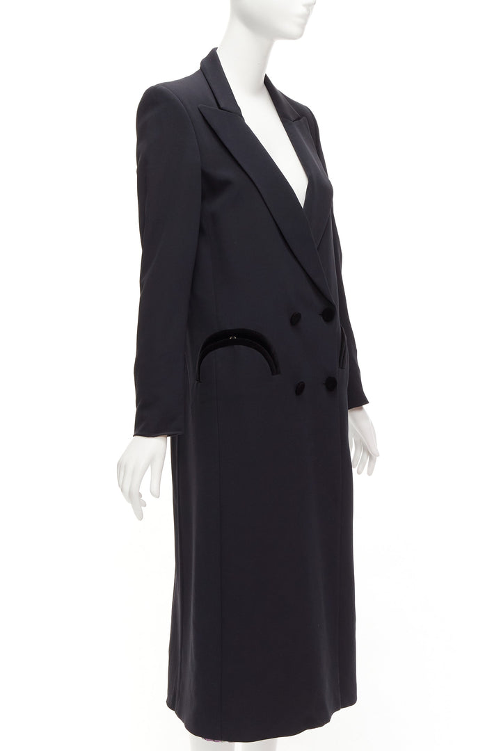BLAZE MILANO Blazer Dress black curved pockets double breasted coat Sz.1 XS