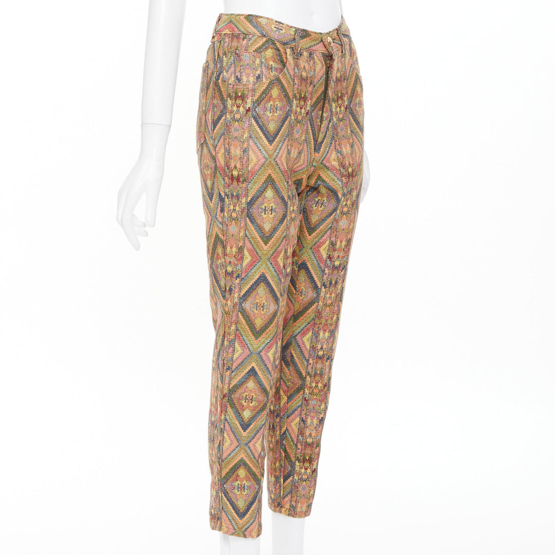 MOSCHINO Jeans vintage geometric metallic jacquard brocade cotton crop pants 28"