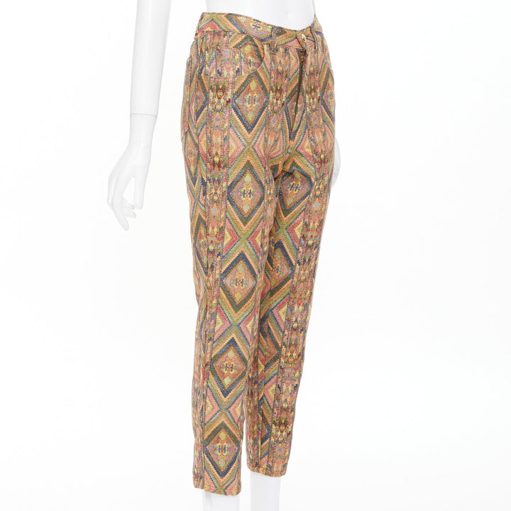 MOSCHINO Jeans vintage geometric metallic jacquard brocade cotton crop pants 28"