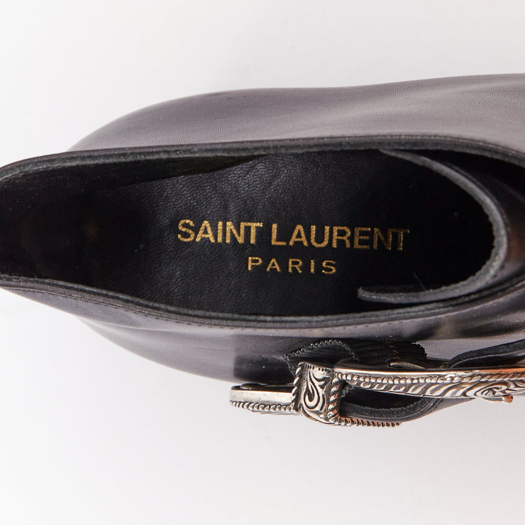 SAINT LAURENT Hedi Slimane silver western buckle heeled Chelsea booties EU38.5