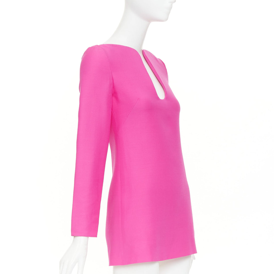 VALENTINO 2022 pp pink virgin wool silk wired scoop neckline shift dress IT36 XS