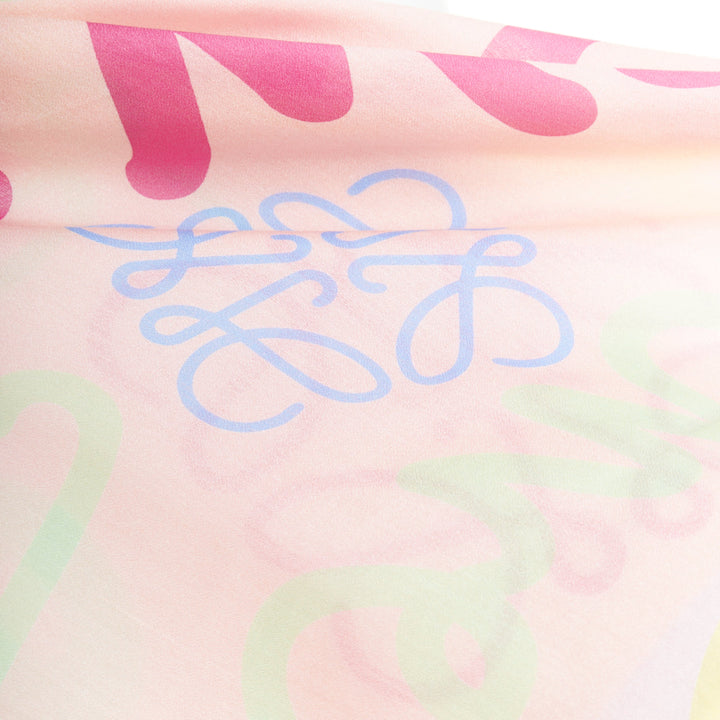 LOEWE pink patel multicolor cotton silk logo print square scarf