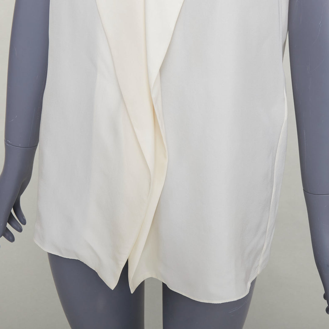 LANVIN 2015 cream silk wide lapel plunge neck sleeveless blouse top FR34 XS