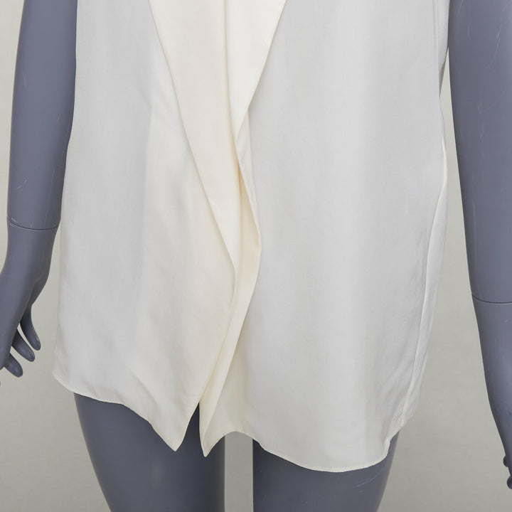 LANVIN 2015 cream silk wide lapel plunge neck sleeveless blouse top FR34 XS