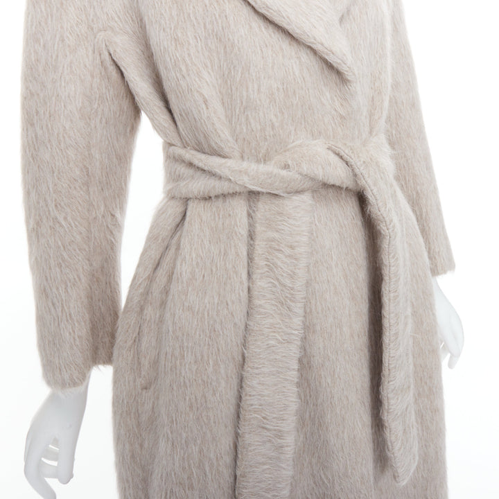 MAX MARA S grey alpaca virgin wool spread collar belted long coat IT38 XS