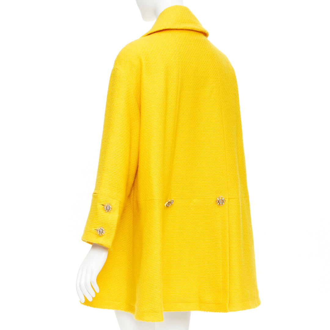 CHANEL 14A Supermarket Runway yellow wool tweed lining swing pea coat FR36 S