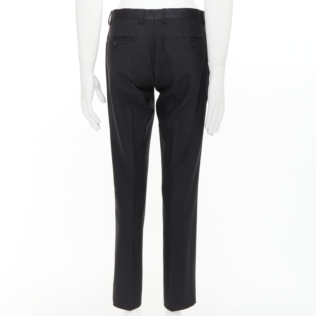 DOLCE GABBANA black wooly satin waist trim taperd mid waist pants IT44 XS