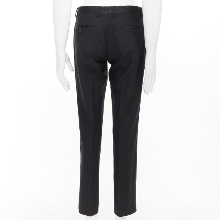 DOLCE GABBANA black wooly satin waist trim taperd mid waist pants IT44 XS