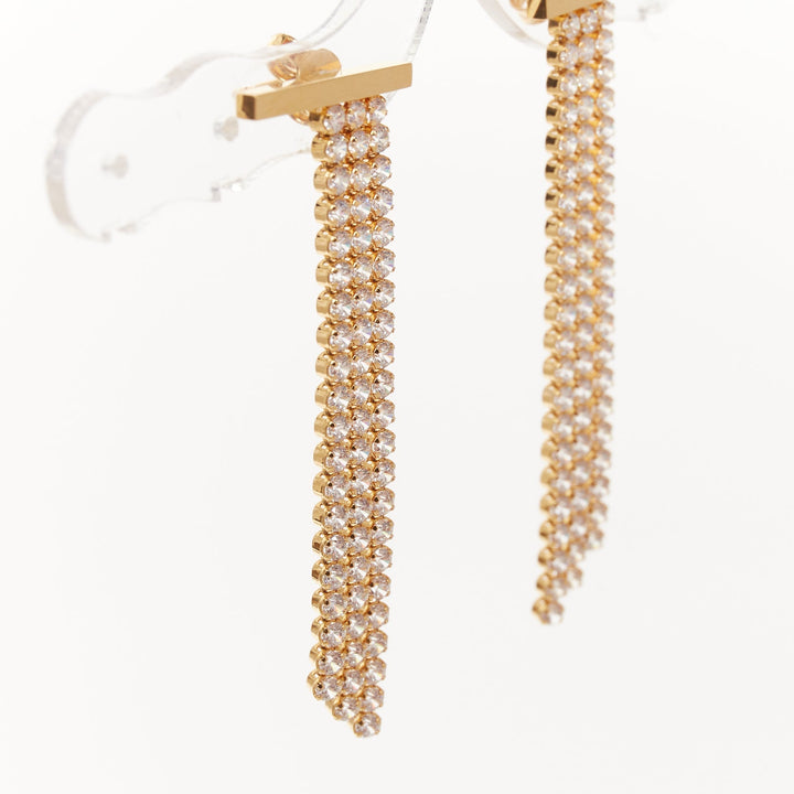 CELINE 2018 Phoebe Philo Edwige gold brass bar crystal pave fringe earrings Pair
