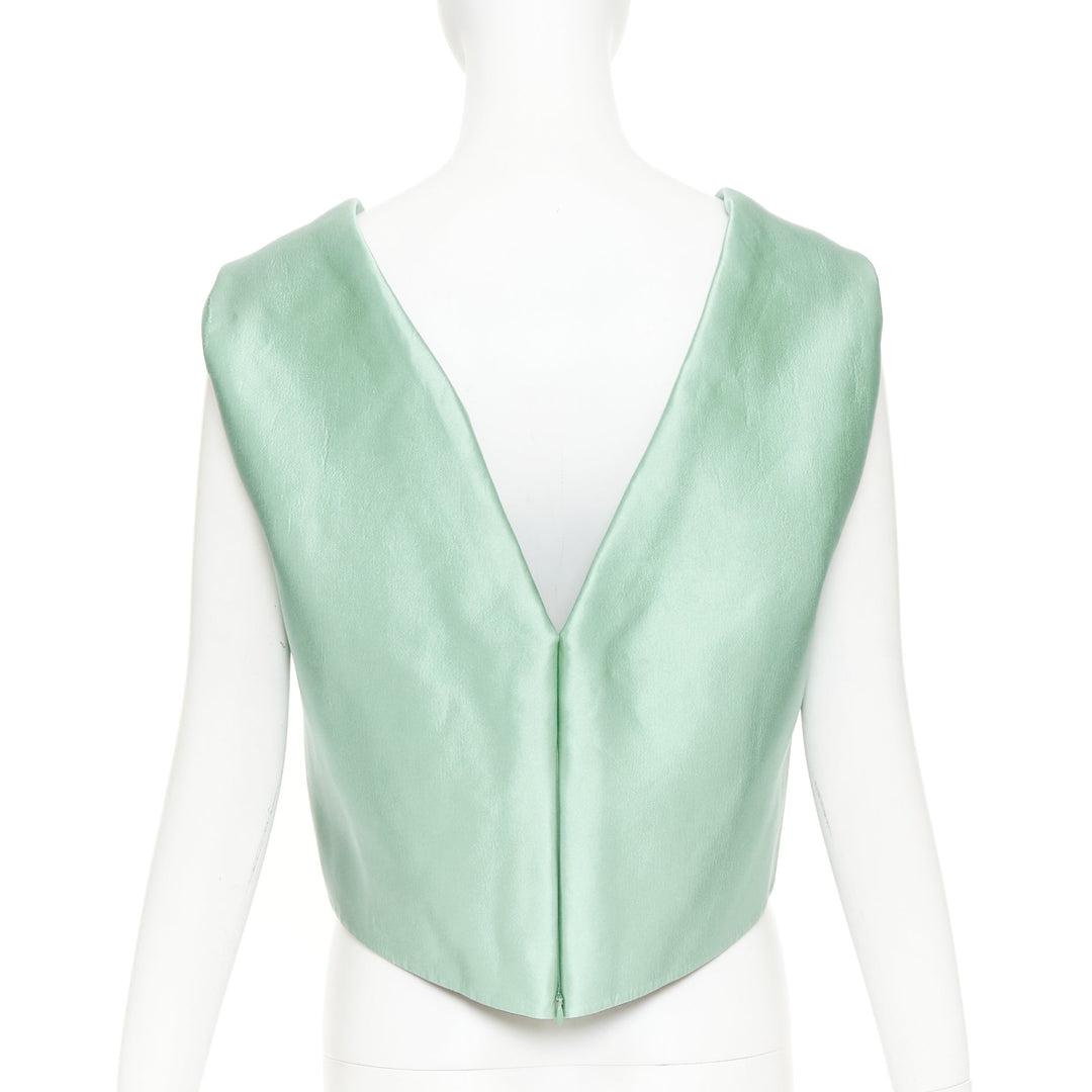 rare BALENCIAGA 2007 teal green silk sunburst panelled architectural top FR38 M
