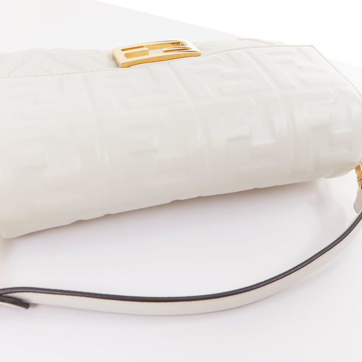 FENDI 2023 Runway Medium Baguette FF embossed white nappa leather bag