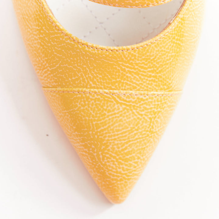 CHANEL 14C butter yellow patent leather CC logo bow maryjane pumps EU37.5