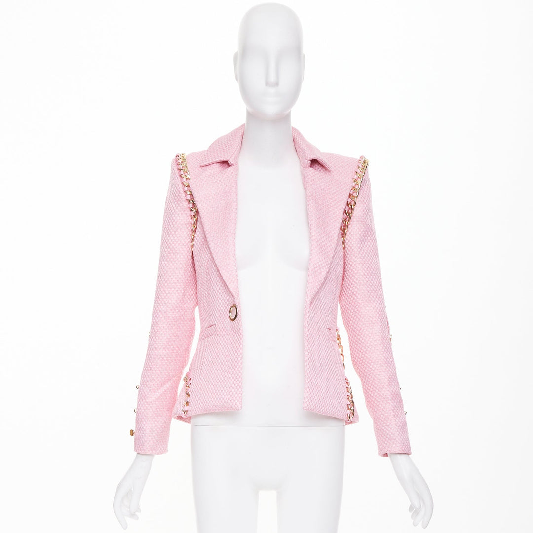 ZHIVAGO Colorado Roulette pink cotton jacquard gold chain trim jacket UK6 XS