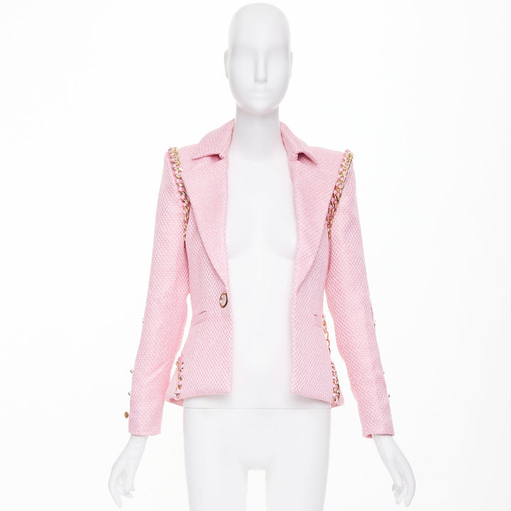 ZHIVAGO Colorado Roulette pink cotton jacquard gold chain trim jacket UK6 XS