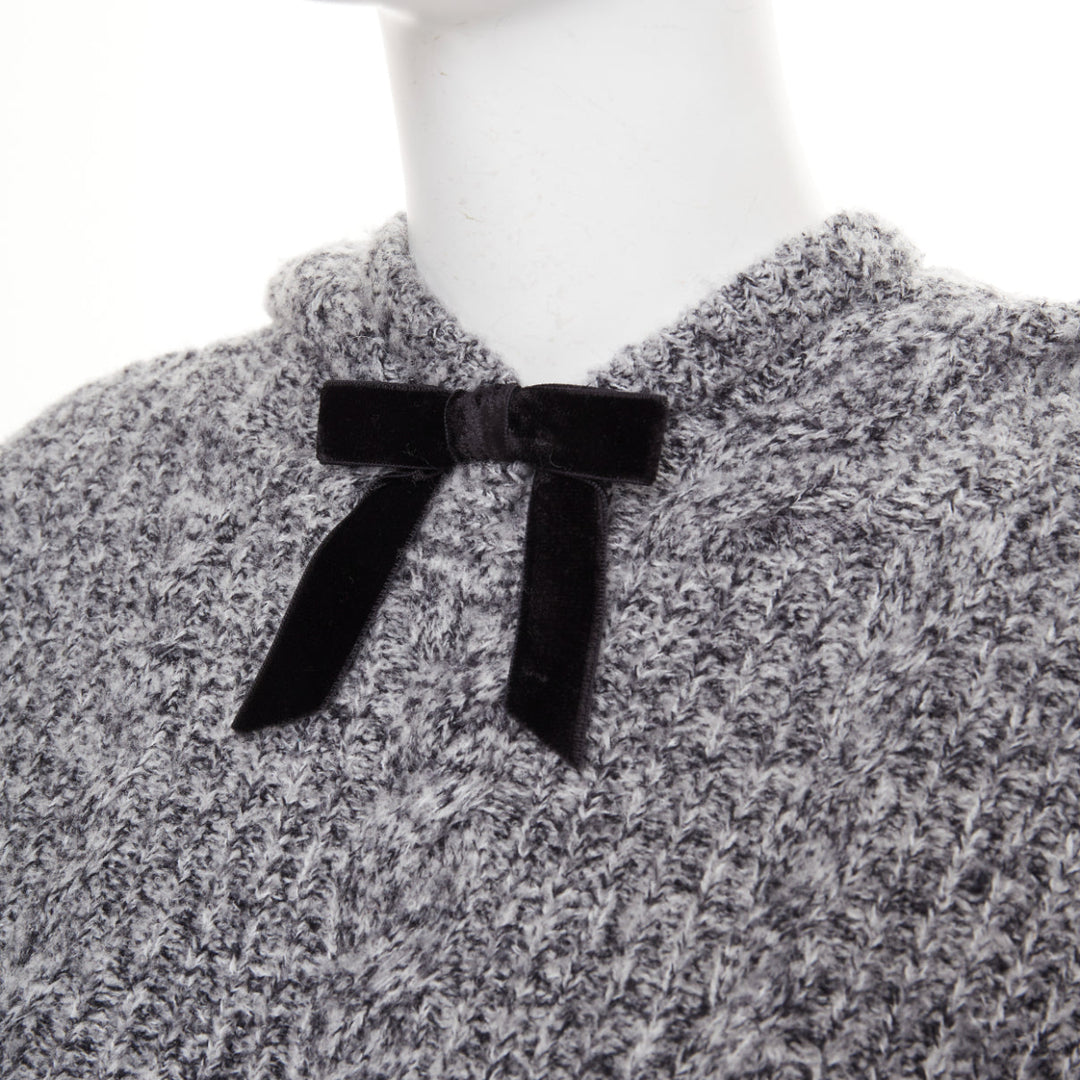 SHUSHU TONG 2024  grey wool blend black velvet ribbon oversized sweater UK6 XS