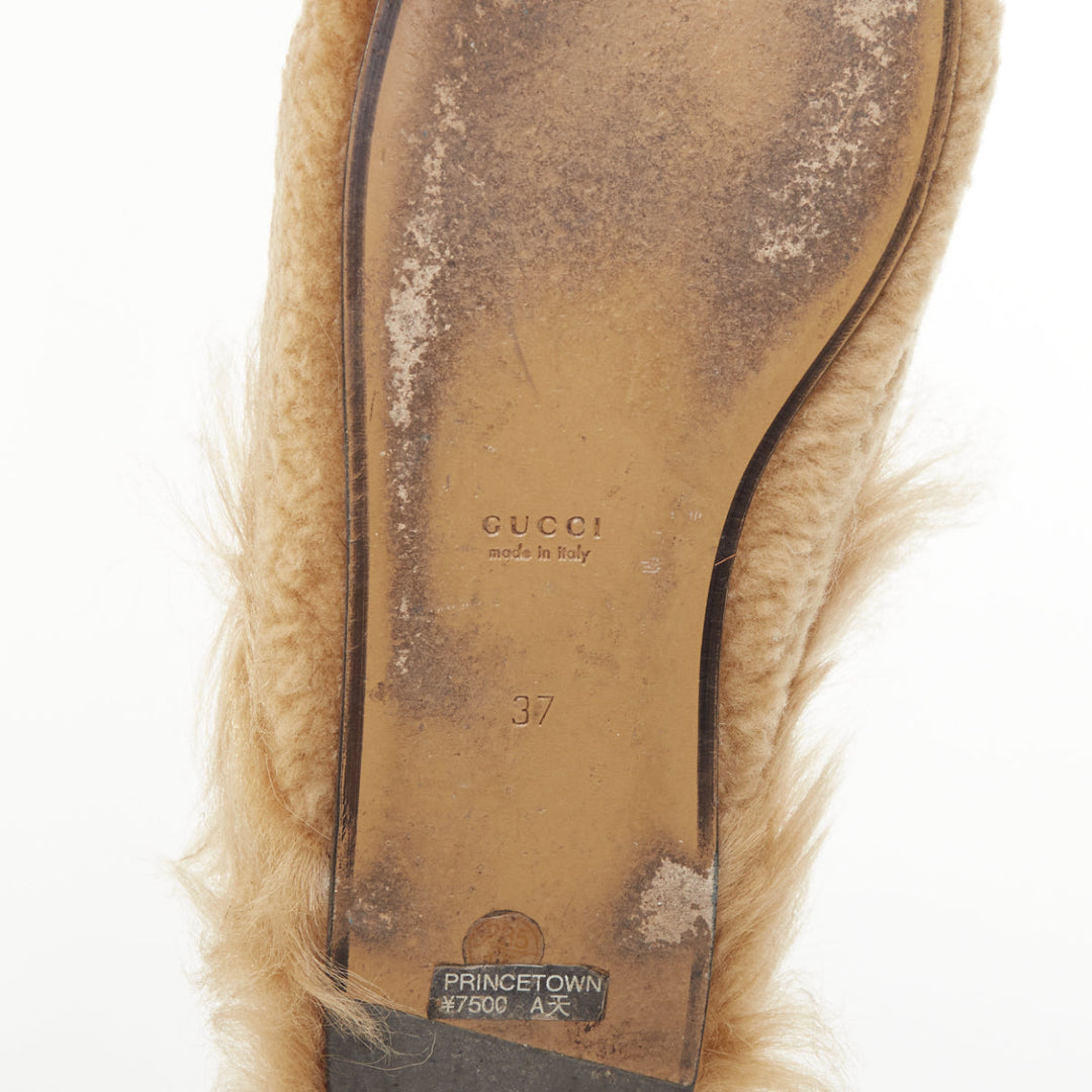 GUCCI Princetown beige shearling horsebit backless loafer mules EU37