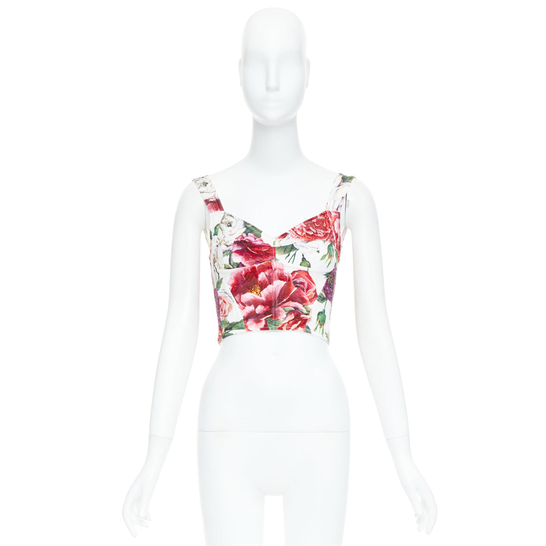 DOLCE GABBANA pink purple white rose print crop bustier top IT36 XS