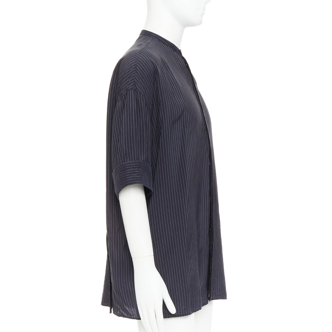 HAIDER ACKERMANN black pinstriped bishop collared half sleeve shirt S