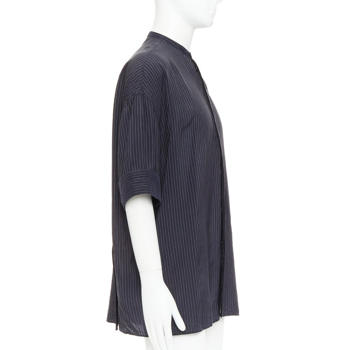 HAIDER ACKERMANN black pinstriped bishop collared half sleeve shirt S