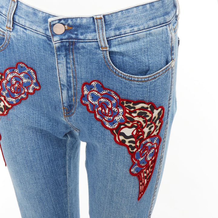 STELLA MCCARTNEY 2014 red floral leopard applique patch jeans 25"