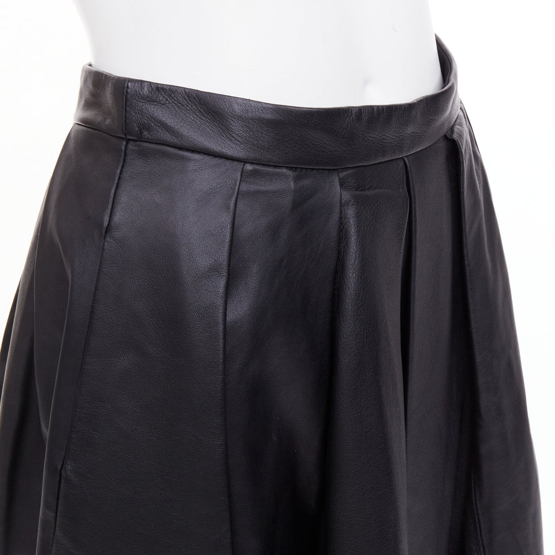 TIBI black lambskin pleated high waist full flare a line midi skirt US0 XS