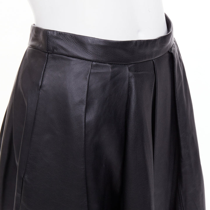 TIBI black lambskin pleated high waist full flare a line midi skirt US0 XS