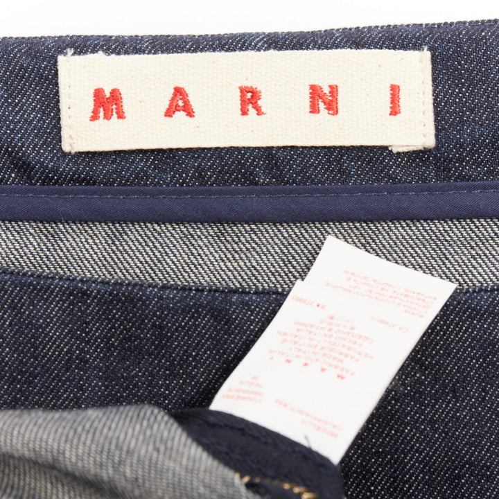 MARNI indigo denim cotton linen square bateau neck zipper boxy top IT38 XS