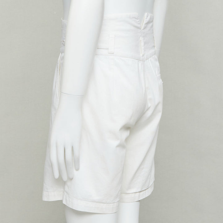 RAF SIMONS 2006 cream cotton high waist pleated front dress shorts EU50 L