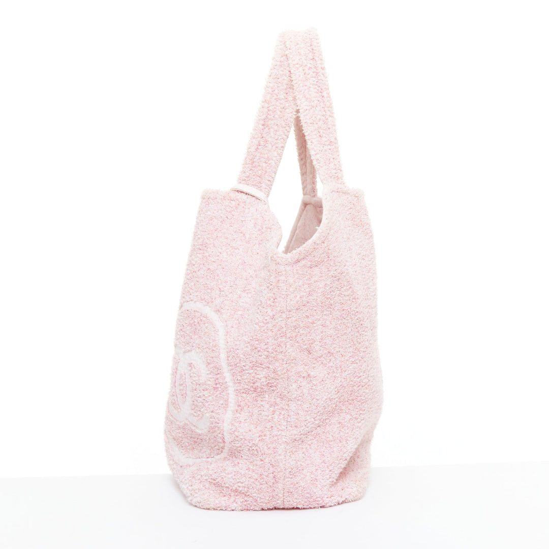 CHANEL Cruise Line pink cotton towelling CC big beach tote bag