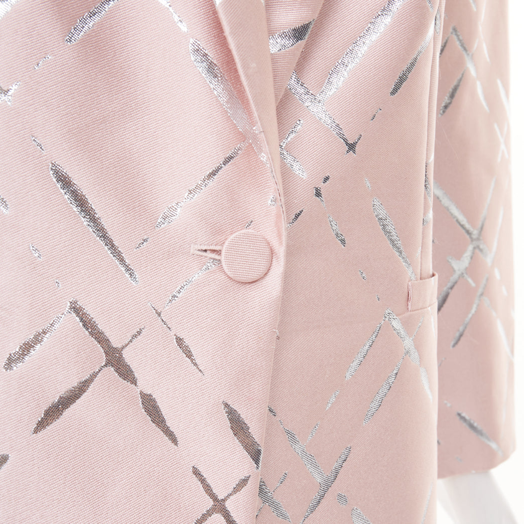 ESCADA pink silver lurex abstract cross hatch single button blazer IT44 L