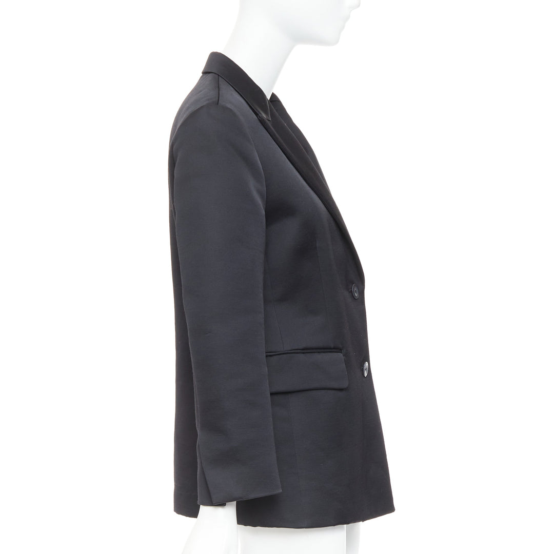 BACCA black satin cropped sleeves single breasted boxy tuxedo blazer