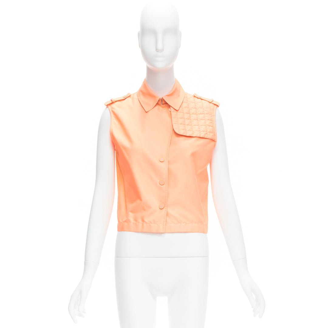 CHANEL 00T apricot orange CC button quilted panel cropped vest FR38 M