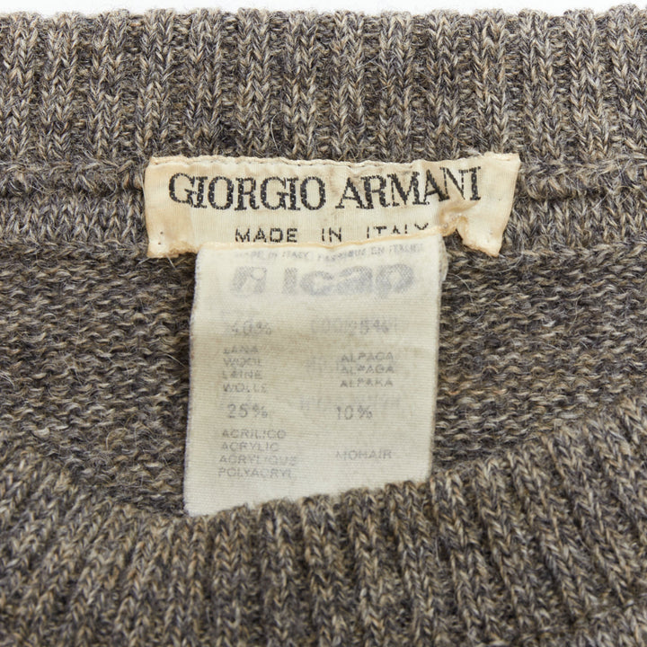 GIORGIO ARMANI grey alpaca mohair blend applique crew sweater