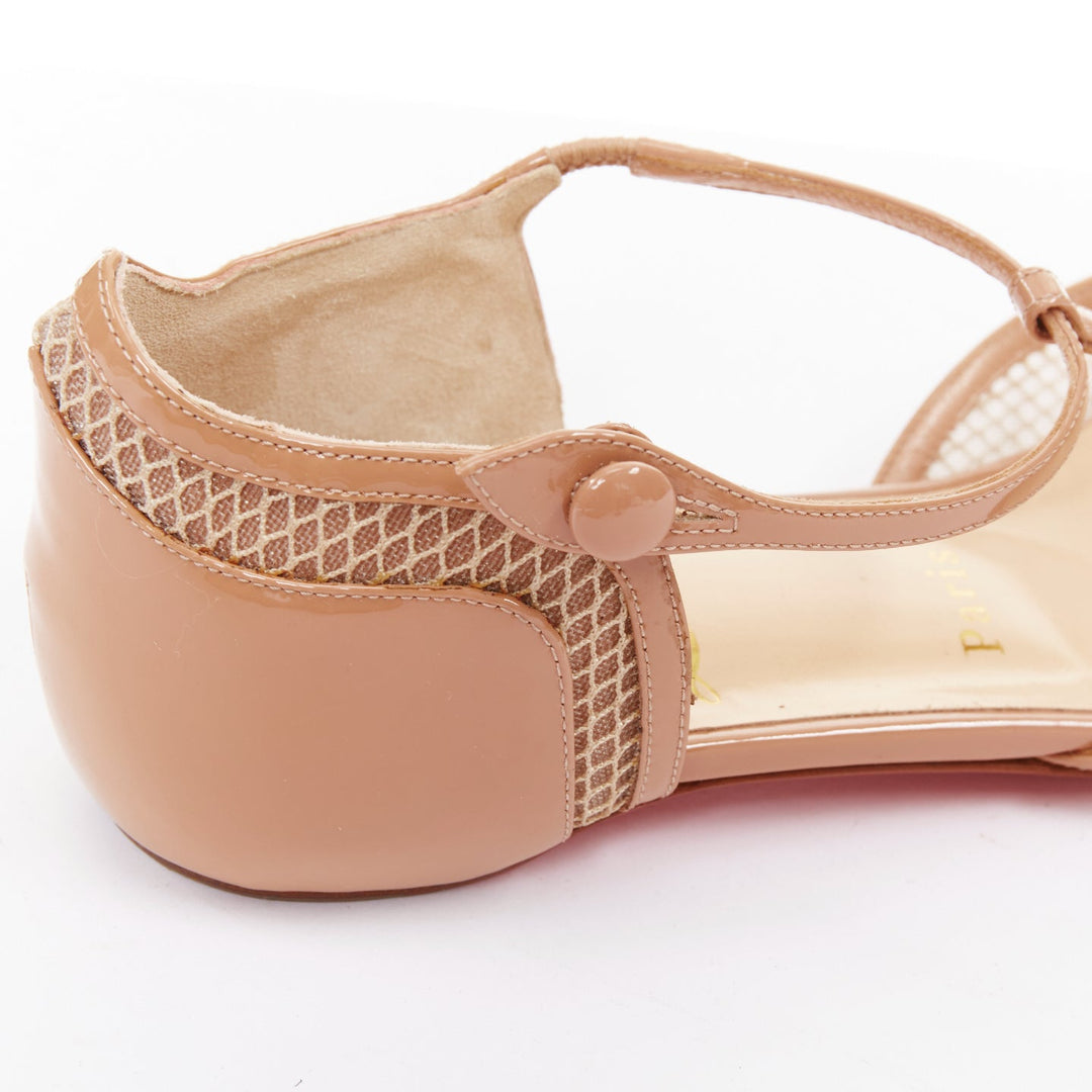 CHRISTIAN LOUBOUTIN 2016 Mrs Early beige patent mesh pointed flats EU37.5
