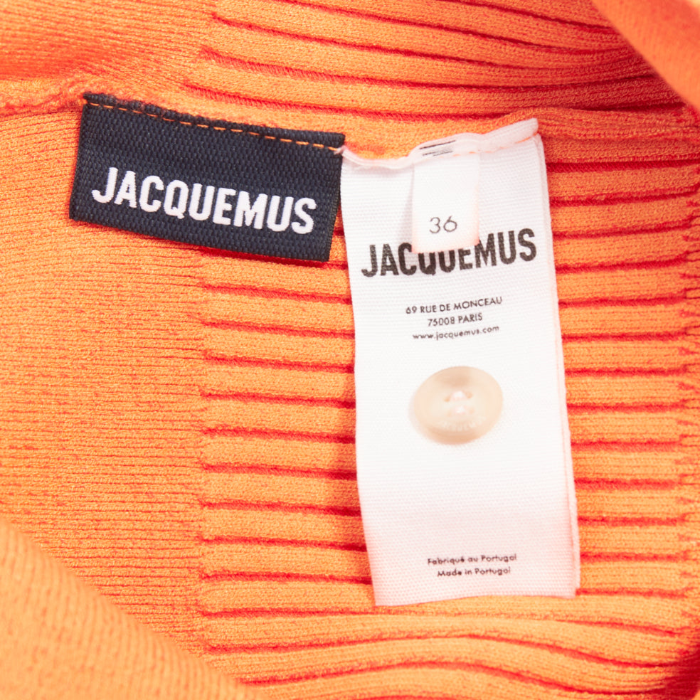 JACQUEMUS Le Body Yauco orange ribbed knit plunge polo bodysuit top FR36 S