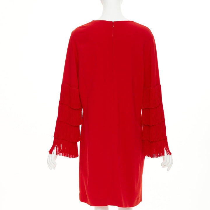 STELLA MCCARTNEY 2017 Ren Ren Tiered Fringe Sleeve Cady shift dress IT38 XS