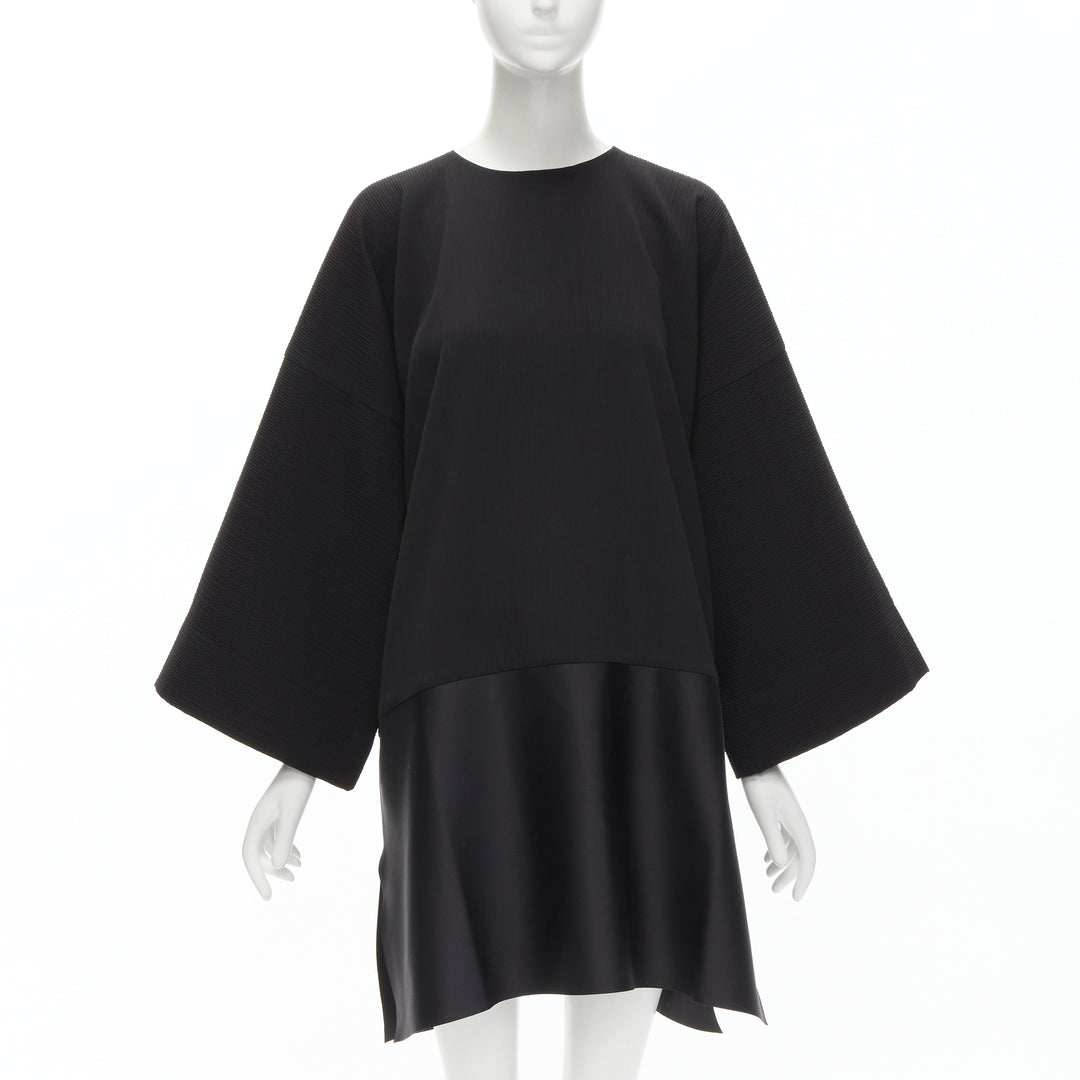 SOLACE LONDON Lulu black structural contrasting pleat satin hem boxy dress UK8 S