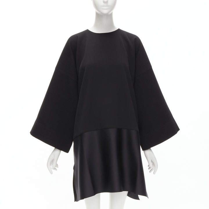 SOLACE LONDON Lulu black structural contrasting pleat satin hem boxy dress UK8 S