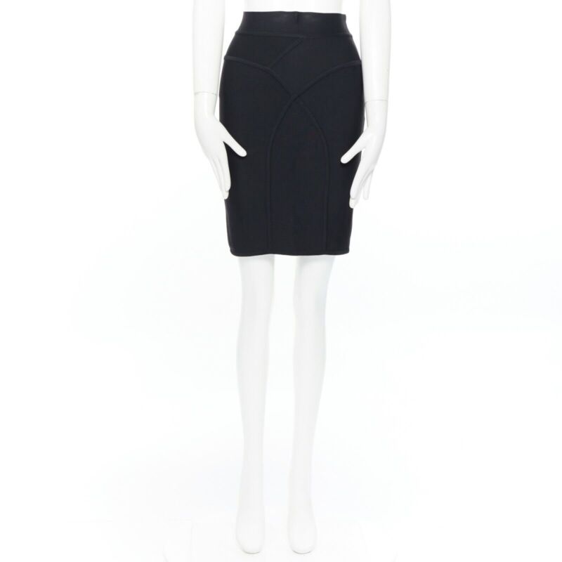 HERVE LEGER PARIS black body-conscious stretchable piping bandage pencil skirt S