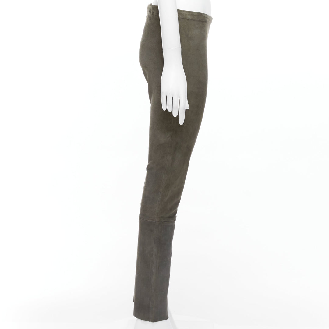 HAIDER ACKERMANN green grey suede leather flared legging pants FR36 S