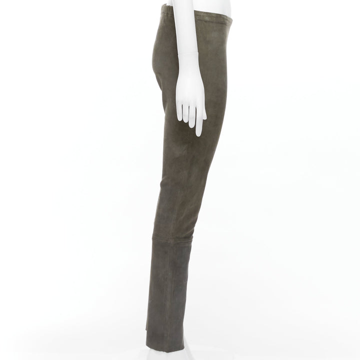 HAIDER ACKERMANN green grey suede leather flared legging pants FR36 S