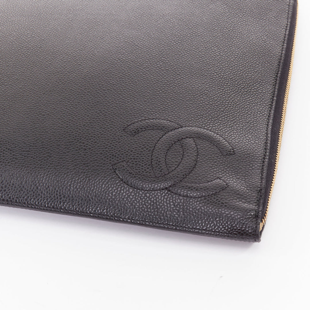 CHANEL 2014 Timeless CC Portfolio Pouch black leather embossed tech clutch bag