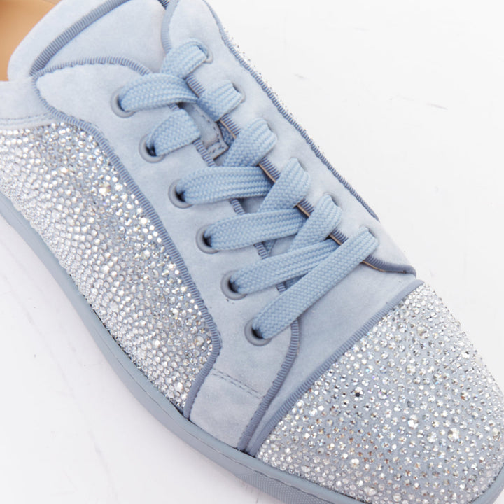 CHRISTIAN LOUBOUTIN Louis Junior Strass Flat Zinc Blue crystal sneaker EU43.5