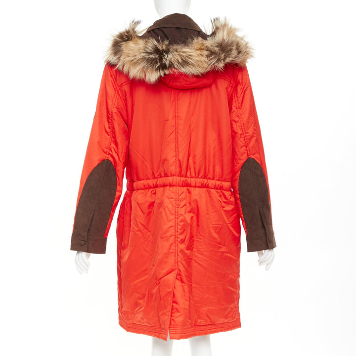 ESCADA orange nylon fur trimmed hood long parka coat IT42 M
