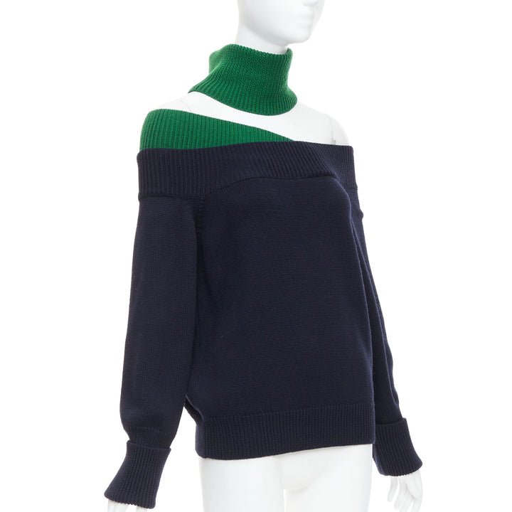 MONSE navy green merino wool asymmetric cut out  sweater S