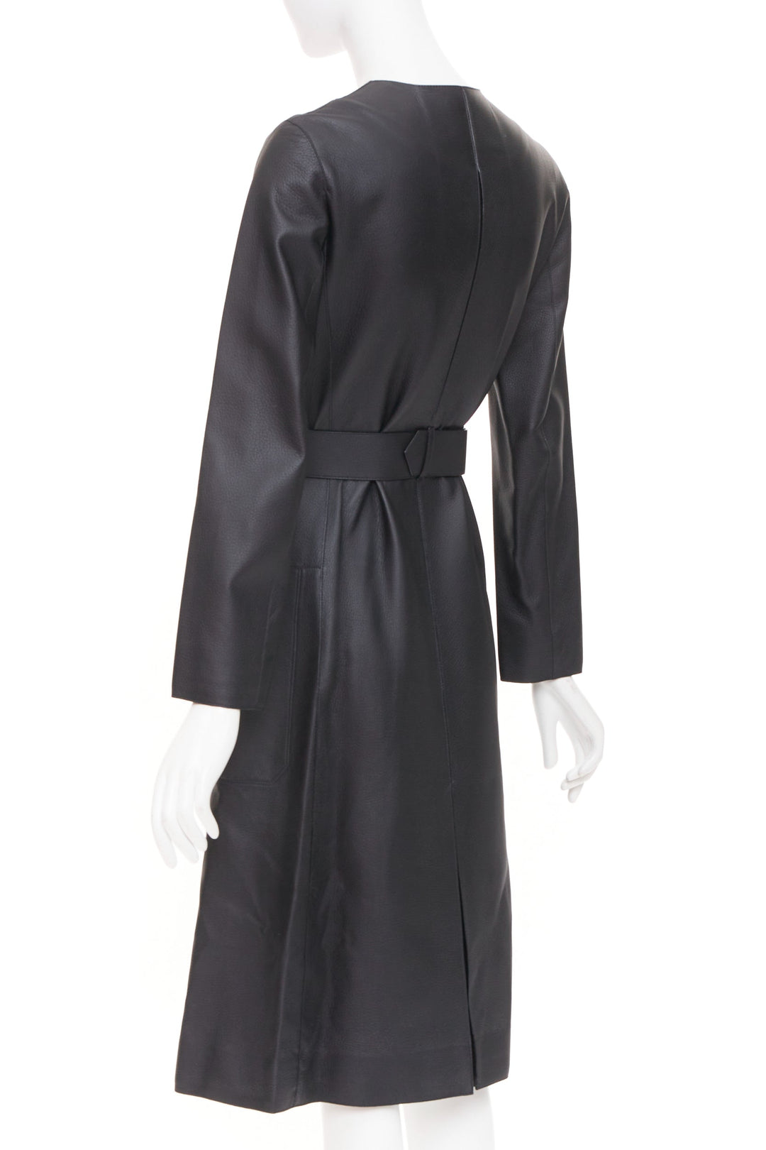 HERMES deerskin asymmetric snap button collared belted long leather coat FR34 XS