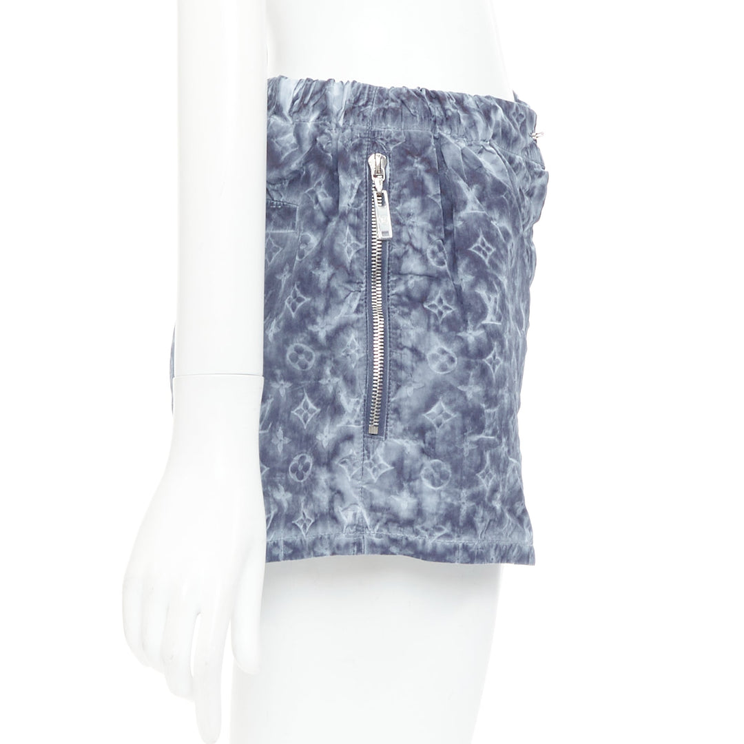 LOUIS VUITTON blue grey tie dye stencil effect monogram print shorts FR36 S